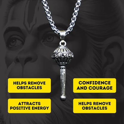 Silver-Plated Hanuman Ji Gada Pendant with Chain