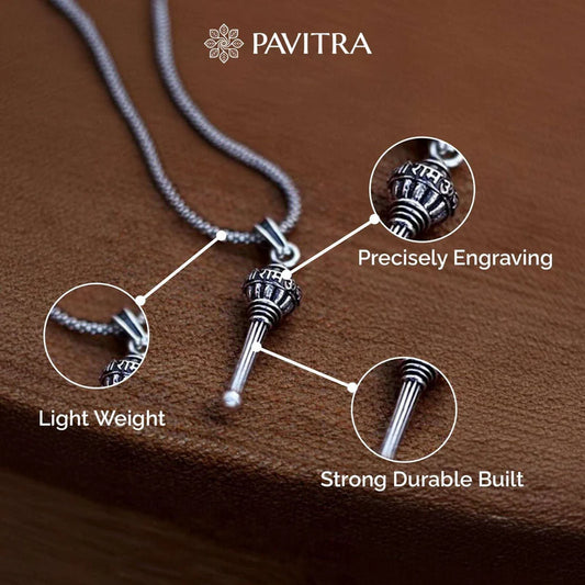 Silver-Plated Hanuman Ji Gada Pendant with Chain
