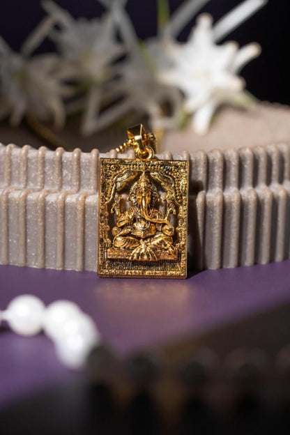 Lord Ganesha Pendant with Chain – Antique Gold Finish