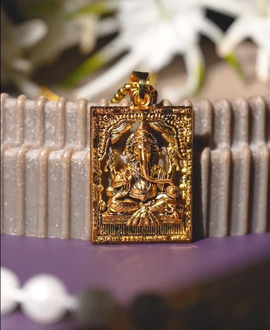 Lord Ganesha Pendant with Chain – Antique Gold Finish