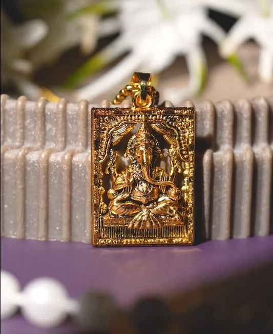 Lord Ganesha Pendant with Chain – Antique Gold Finish