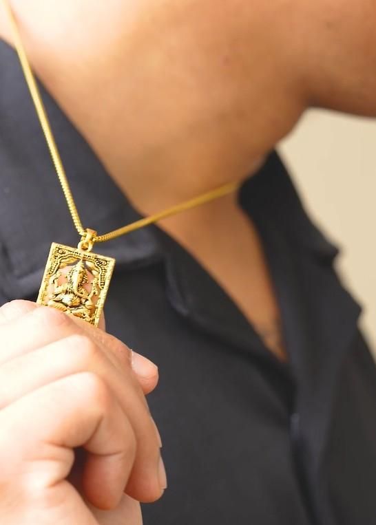 Lord Ganesha Pendant with Chain – Antique Gold Finish