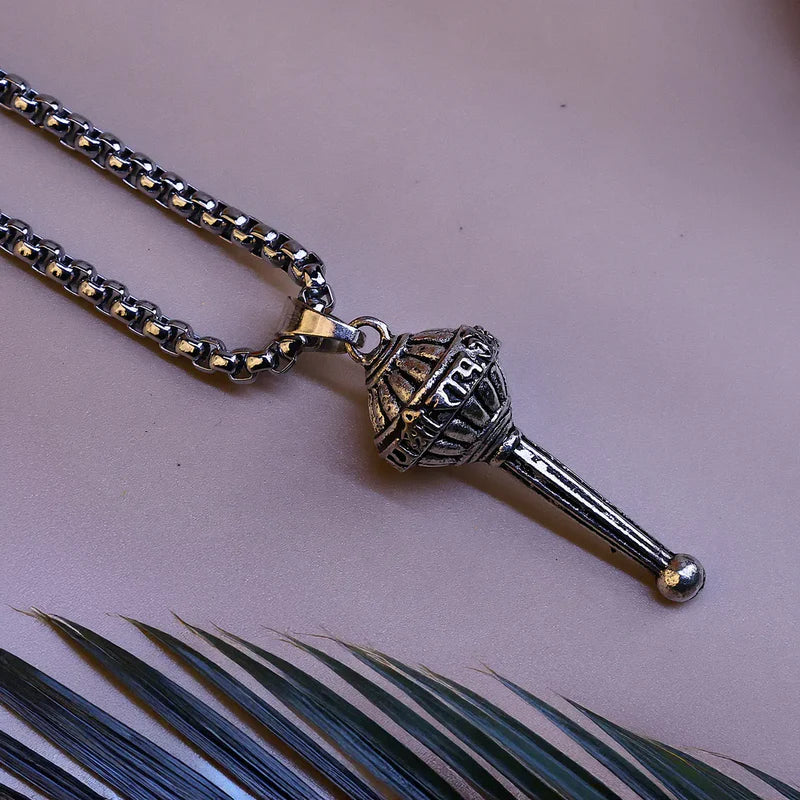 Silver-Plated Hanuman Ji Gada Pendant with Chain